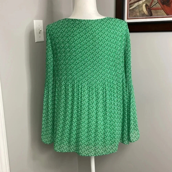 Max Studio Green Blue Polka Dot Pleated Long Sleeve Blouse Size Large - Picture 4 of 6